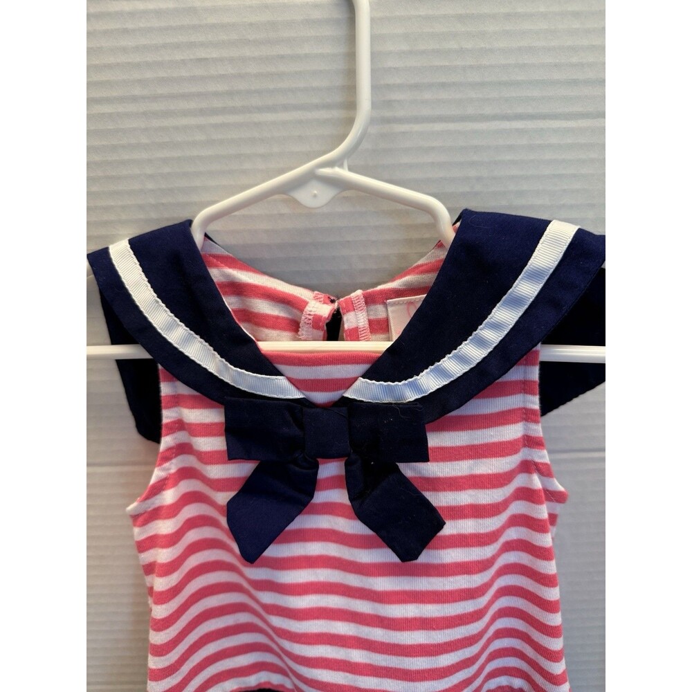 Youngland | Girls Sz 24 mos. Navy White Pink Ruffle  Dress Nautical Style Perown - Picture 4 of 9